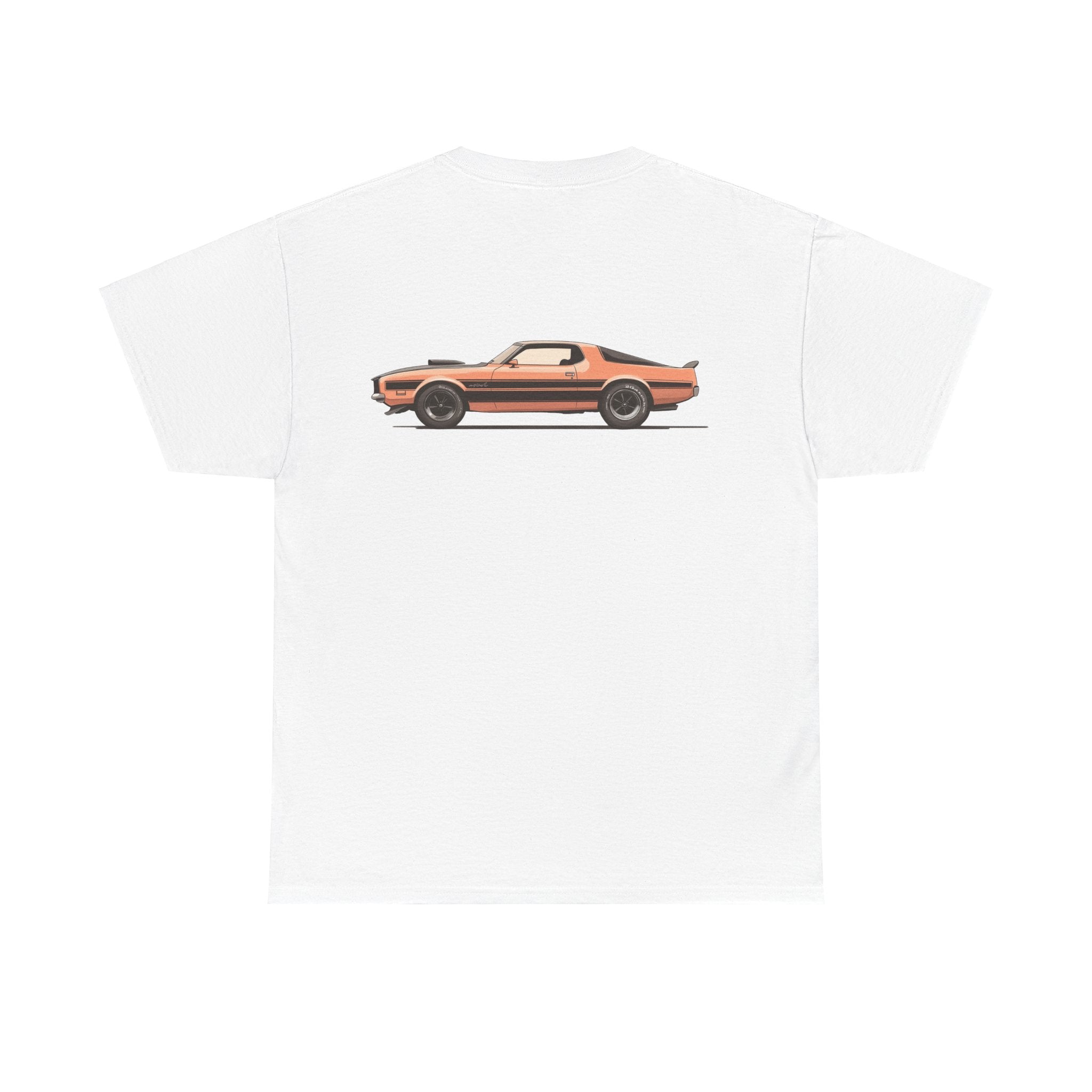 Orange Muscle Car T-Shirt (Back Print) – Retro Power Edition