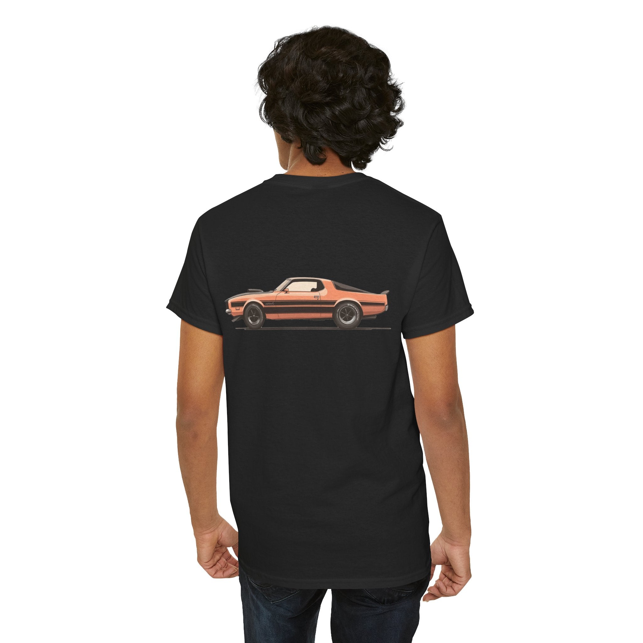 Orange Muscle Car T-Shirt (Back Print) – Retro Power Edition