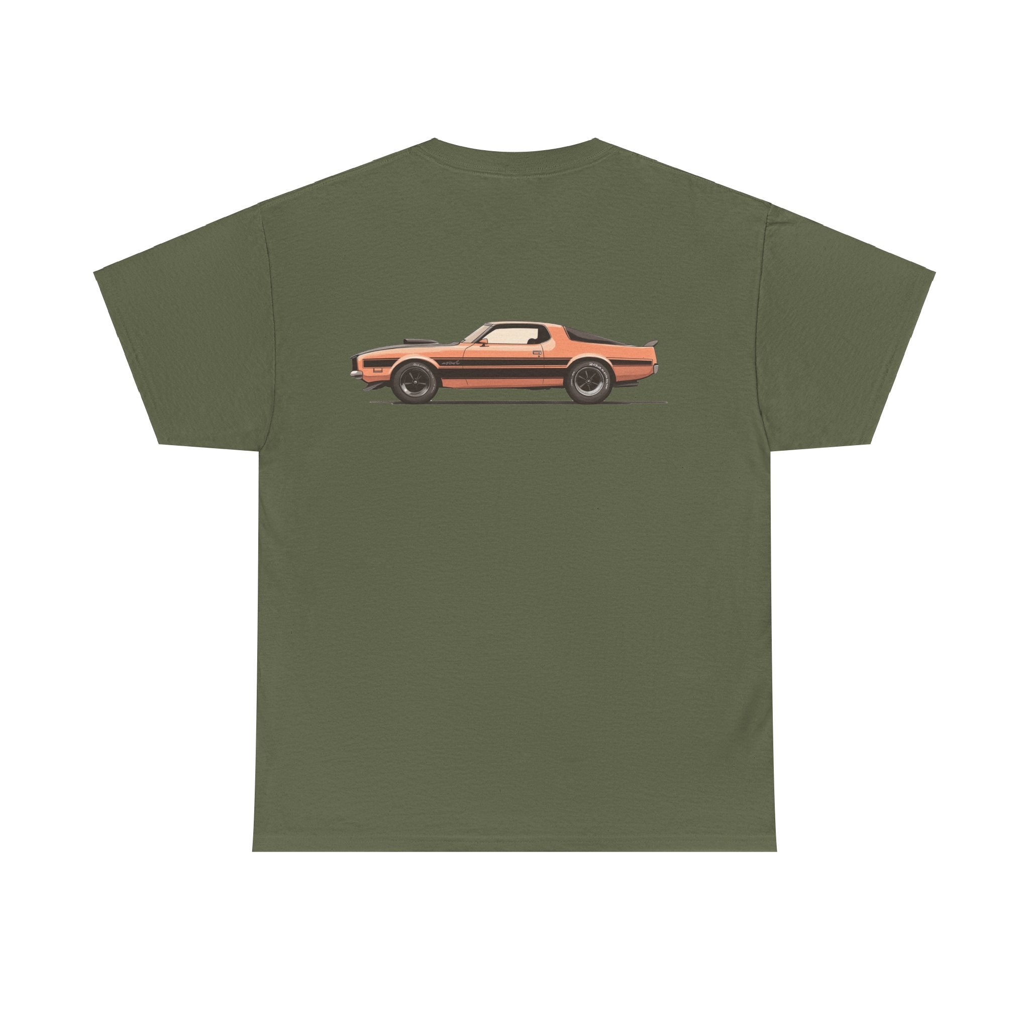 Orange Muscle Car T-Shirt (Back Print) – Retro Power Edition