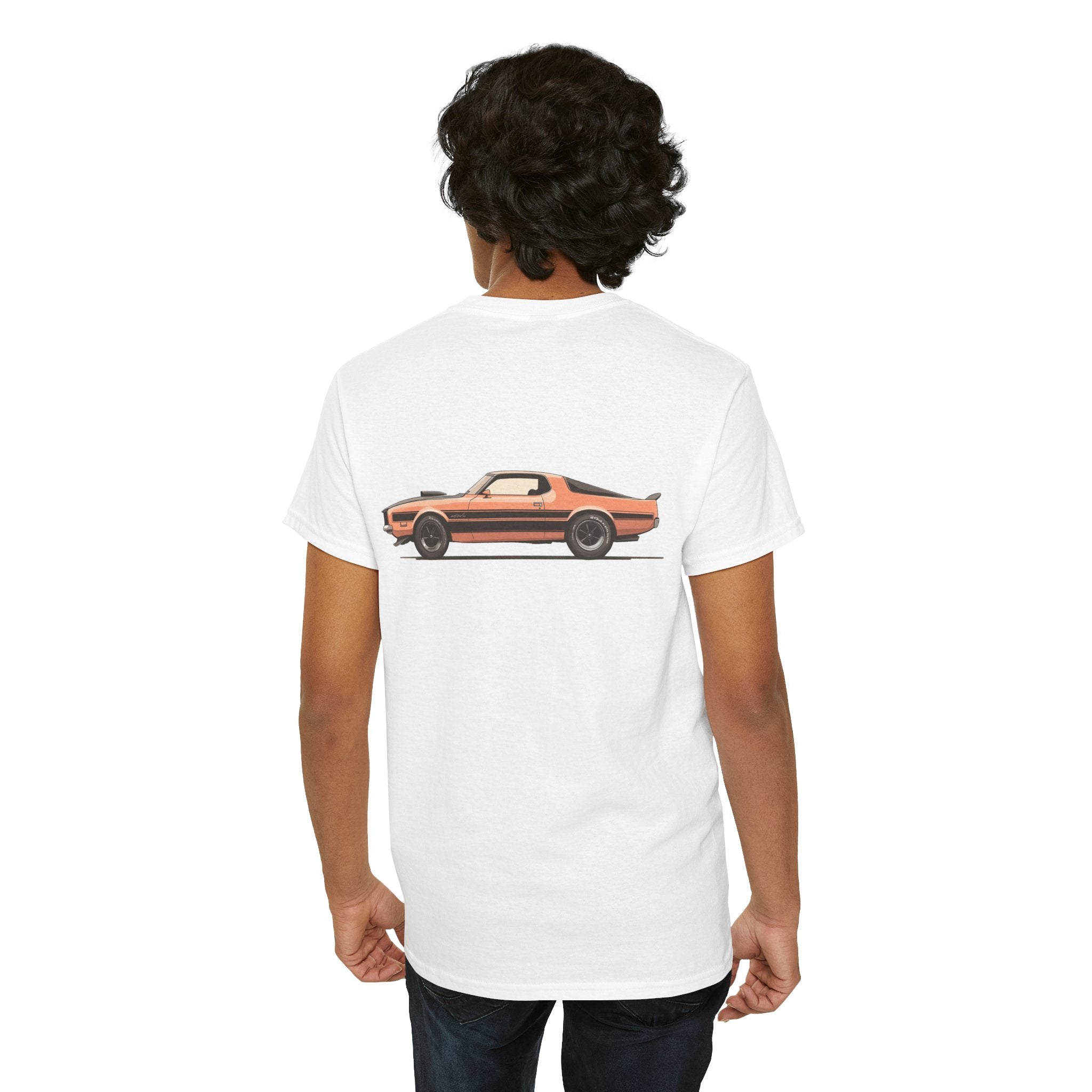 Orange Muscle Car T-Shirt (Back Print) – Retro Power Edition