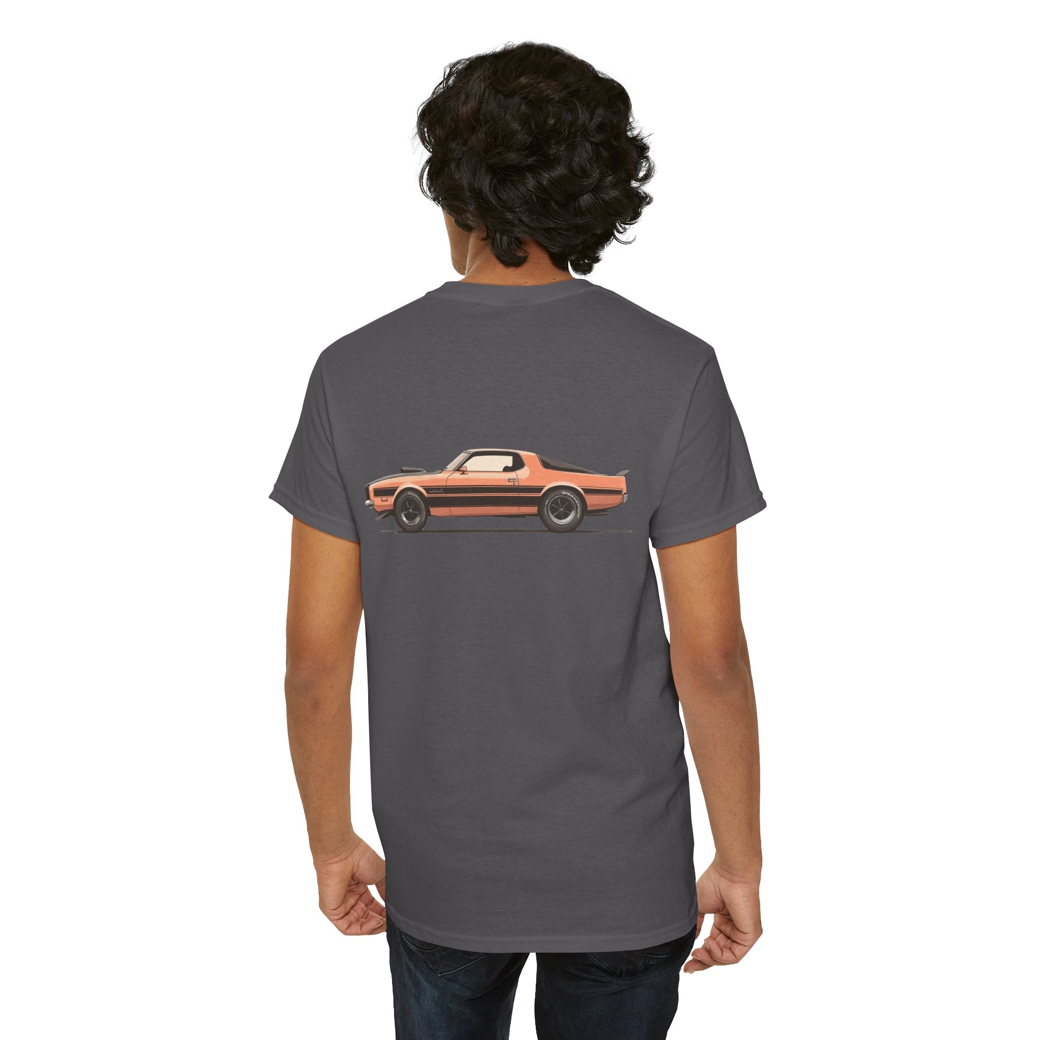 Orange Muscle Car T-Shirt (Back Print) – Retro Power Edition