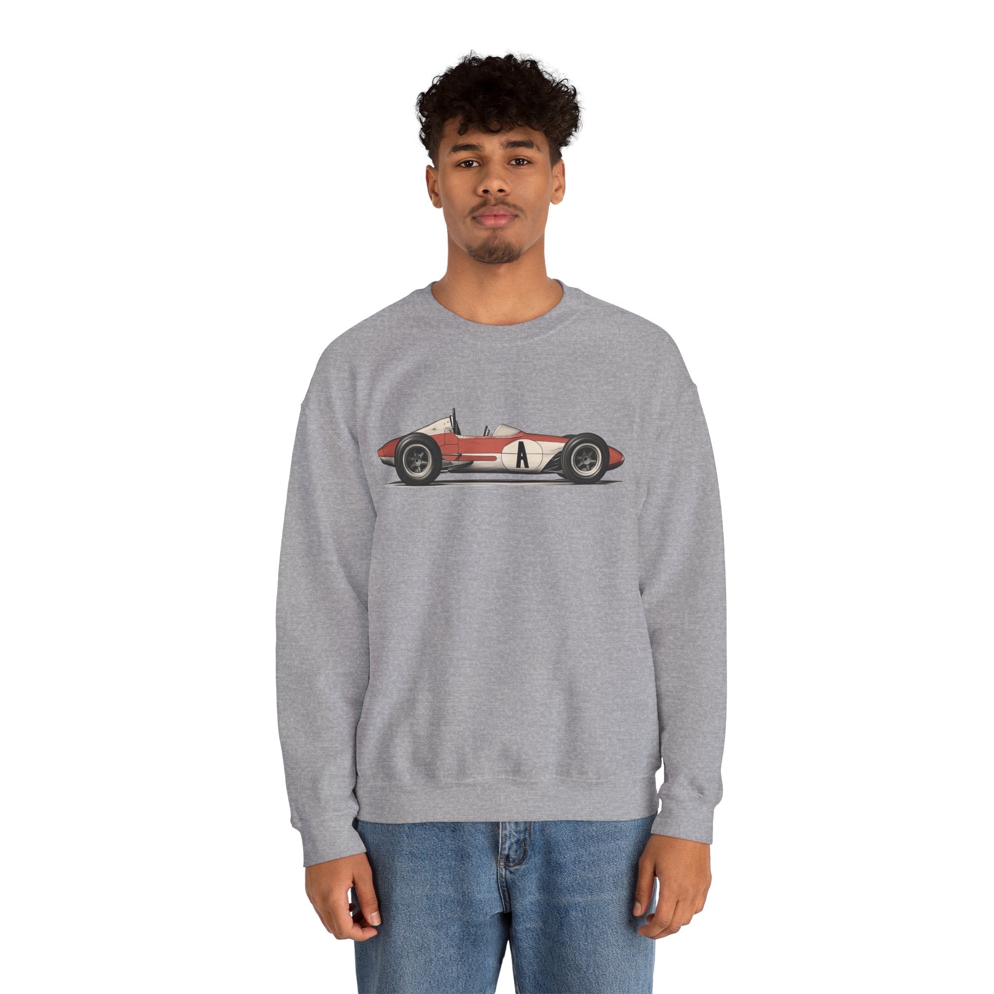 Classic Red and White Sports Car Crewneck – Retro Racer Edition